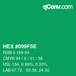 Farbcode: HEX #099F5E | qconv.com