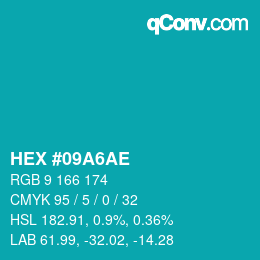 Color code: HEX #09A6AE | qconv.com