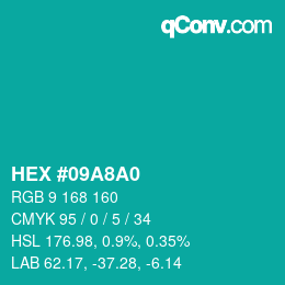 カラーコード: HEX #09A8A0 | qconv.com