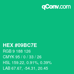 Color code: HEX #09BC7E | qconv.com