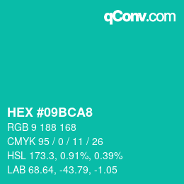 Código de color: HEX #09BCA8 | qconv.com