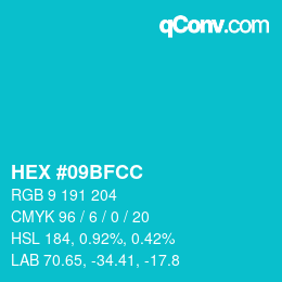 Color code: HEX #09BFCC | qconv.com