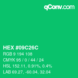 Farbcode: HEX #09C26C | qconv.com