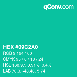 Color code: HEX #09C2A0 | qconv.com