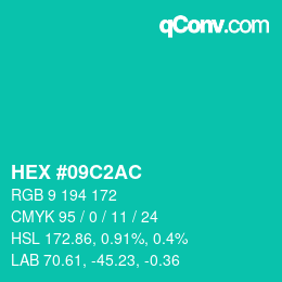 Color code: HEX #09C2AC | qconv.com