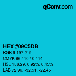 カラーコード: HEX #09C5DB | qconv.com