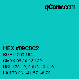 Color code: HEX #09C8C2 | qconv.com