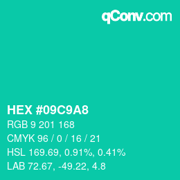 カラーコード: HEX #09C9A8 | qconv.com