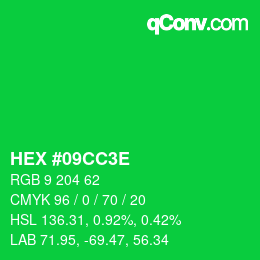 Farbcode: HEX #09CC3E | qconv.com