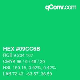 カラーコード: HEX #09CC6B | qconv.com