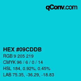 颜色代码: HEX #09CDDB | qconv.com
