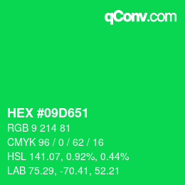 颜色代码: HEX #09D651 | qconv.com
