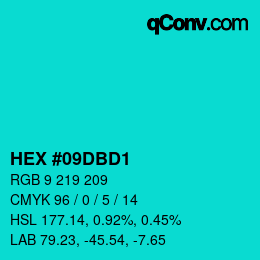 カラーコード: HEX #09DBD1 | qconv.com