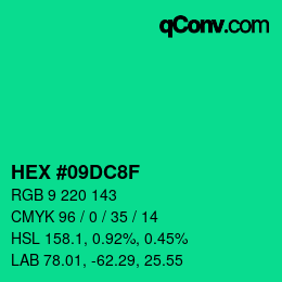 颜色代码: HEX #09DC8F | qconv.com