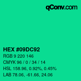颜色代码: HEX #09DC92 | qconv.com