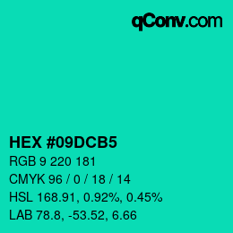 カラーコード: HEX #09DCB5 | qconv.com
