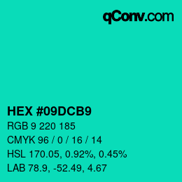 颜色代码: HEX #09DCB9 | qconv.com