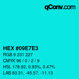 Color code: HEX #09E7E3 | qconv.com