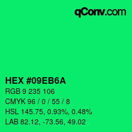 Color code: HEX #09EB6A | qconv.com
