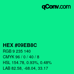 Color code: HEX #09EB8C | qconv.com