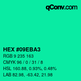 カラーコード: HEX #09EBA3 | qconv.com