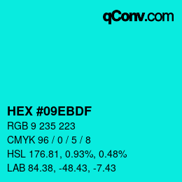 Color code: HEX #09EBDF | qconv.com