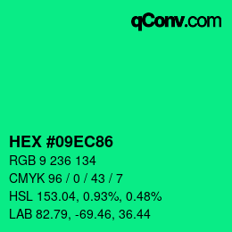 颜色代码: HEX #09EC86 | qconv.com