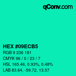 颜色代码: HEX #09ECB5 | qconv.com