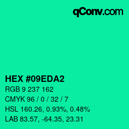 颜色代码: HEX #09EDA2 | qconv.com