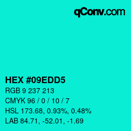 Color code: HEX #09EDD5 | qconv.com