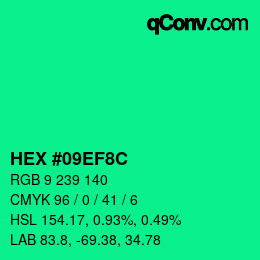 Color code: HEX #09EF8C | qconv.com