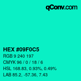 カラーコード: HEX #09F0C5 | qconv.com