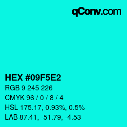 Color code: HEX #09F5E2 | qconv.com
