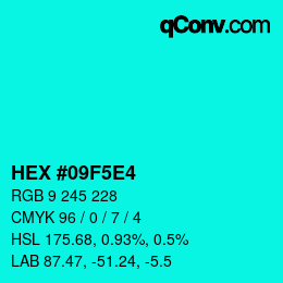 カラーコード: HEX #09F5E4 | qconv.com