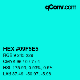 カラーコード: HEX #09F5E5 | qconv.com