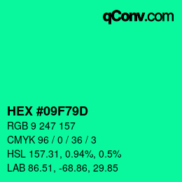カラーコード: HEX #09F79D | qconv.com