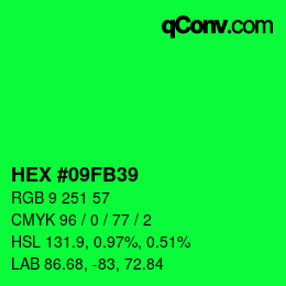 Color code: HEX #09FB39 | qconv.com