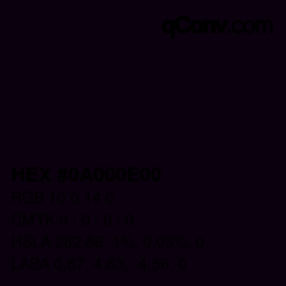 Color code: HEX #0A000E00 | qconv.com