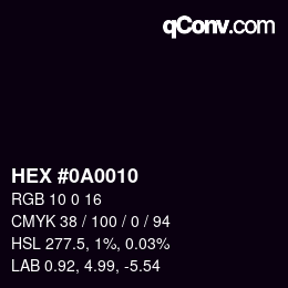 カラーコード: HEX #0A0010 | qconv.com