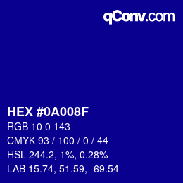 Color code: HEX #0A008F | qconv.com