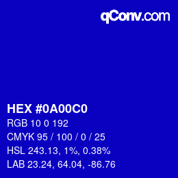カラーコード: HEX #0A00C0 | qconv.com