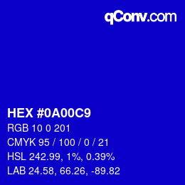 カラーコード: HEX #0A00C9 | qconv.com