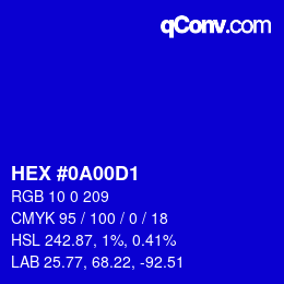 Color code: HEX #0A00D1 | qconv.com