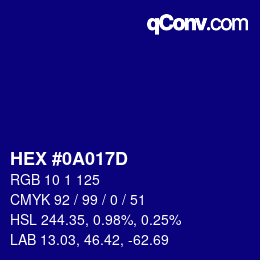 カラーコード: HEX #0A017D | qconv.com