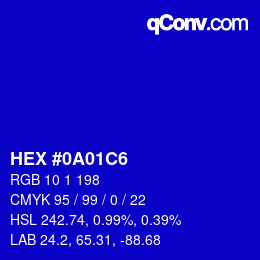 颜色代码: HEX #0A01C6 | qconv.com