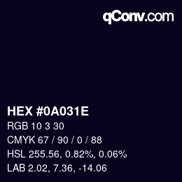 Código de color: HEX #0A031E | qconv.com
