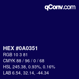 Color code: HEX #0A0351 | qconv.com