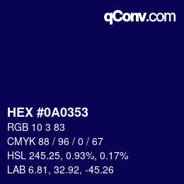 カラーコード: HEX #0A0353 | qconv.com