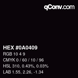 カラーコード: HEX #0A0409 | qconv.com