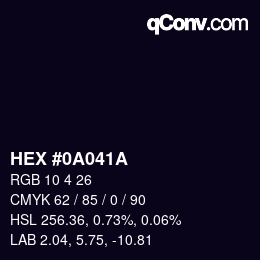 Farbcode: HEX #0A041A | qconv.com